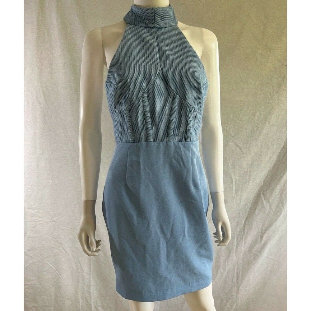 Asilio Women's Dress Pencil Light Blue High Neck Sleeveless Full Zip Size 6